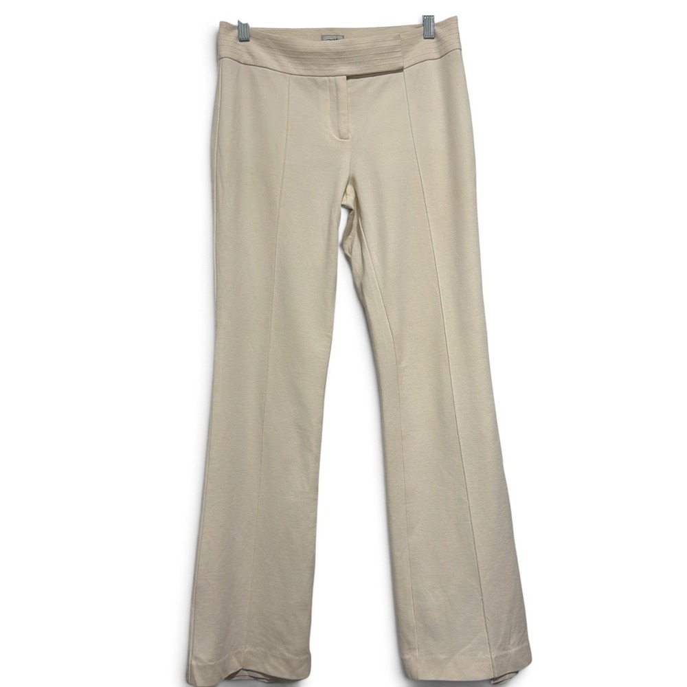 Cache Womens Cream Off White Lined Flare Dress Pants Pintuck Seam Size 2
